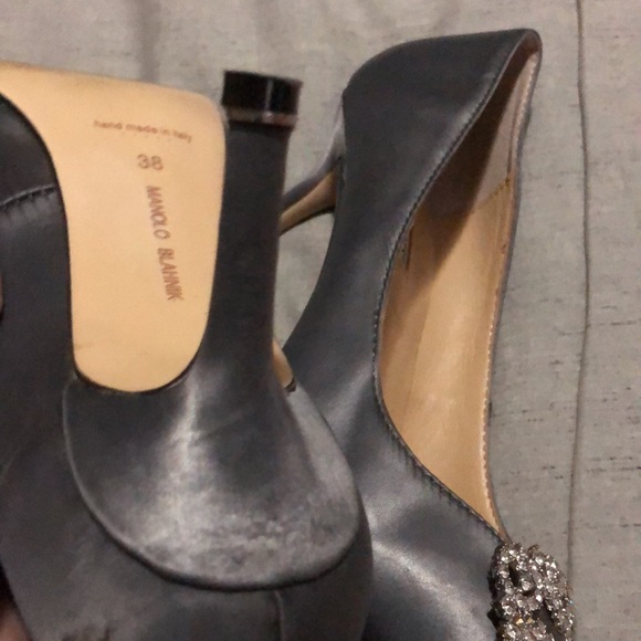 Authentic MANOLO BLAHNIK -Italy Rhinestone Gray Heeled Shoes S38 - Picture 8 of 17